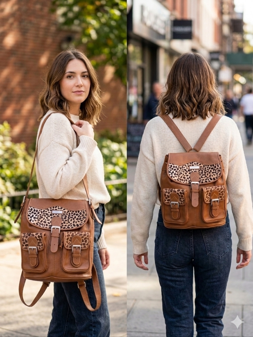 Two Pretty Leather Convertible Backpack & Matching Calf Hair Wallet Set